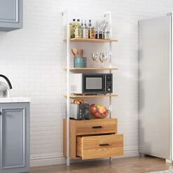 SogesHome Industrial Wall-Mounted Ladder Shelf With Cabinet, 4-Tier Bookshelf With Metal Frame, Storage Display Shelf With 2 Drawers For Living Room, Office, Bedroom, Bathroom, Kitchen