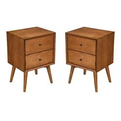 Home Square Mid Century 2 Drawer Wood Nightstand In Acorn Brown (Set Of 2)