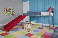 Junior Twin Metal Loft Bed With Slide, Multifunctional Design, White With White Slide -Best Furniture Store 41HSskZmaCL. AC