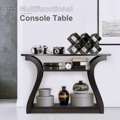 ZenStyle Wood Console Table With Curved Legs And Shelf, 3 Tier Modern Accent Sofa Table For Entryway, Living Room, Hallway, 47 In Wide, Easy Assembly (Cappuccino/Dark Brown)