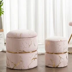 Furnimart Round Bronzing Velvet Storage Ottoman,Vanity Stool Chair,Upholstered Foot Rest Stool With Gold Plating Band For Living Room Or Bedroom,Pack Of 2 -Best Furniture Store 41HXkjxgpCL