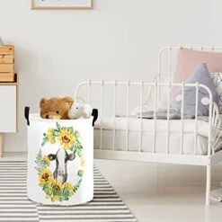Personalized Laundry Basket Hamper,Cow Sunflower Wreath,Collapsible Storage Baskets With Handles For Kids Room,Clothes, Nursery Decor -Best Furniture Store 41HZAzHRWZL