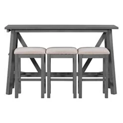 GLANZEND Multipurpose Set With 3 Upholstered Stools, Easy To Assemble, Table Weight Capacity 350 LBS, For Living, Guest Room, Home Bar, Kitchen, Gray -Best Furniture Store 41HhlSAWGxL
