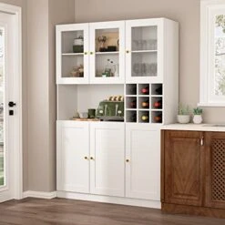 GENERIC Kitchen Pantry Storage Cabinet Hutch Acrylic Glass 70.9"x47.2" White Modern Contemporary Transitional Wood Finish Doors