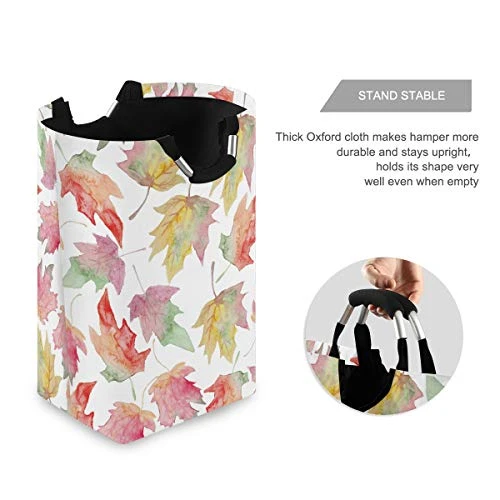 OREZI Watercolor Maple Autumn Leaf Seamless Pattern Laundry Hamper,Waterproof And Foldable Laundry Bag With Handles For Baby Nursery College Dorms Kids Bedroom Bathroom 3 OREZI Watercolor Maple Autumn Leaf Seamless Pattern Laundry Hamper,Waterproof And Foldable Laundry Bag With Handles For Baby Nursery College Dorms Kids Bedroom Bathroom - Image 3