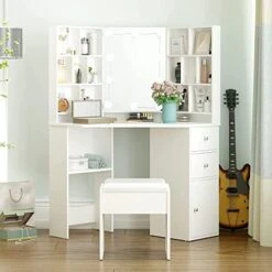 Corner Vanity Desk With Lighted Mirror & Power Strip,White Makeup Vanity Table With Lights,42 Inch Corner Vanity Mirror With Lights And 4 Drawer, 3 Lighting Modes, Brightness Adjustable 20 Corner Vanity Desk With Lighted Mirror & Power Strip,White Makeup Vanity Table With Lights,42 Inch Corner Vanity Mirror With Lights And 4 Drawer, 3 Lighting Modes, Brightness Adjustable -Best Furniture Store 41HyNsAifAL. AC