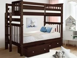 Tall Bunk Beds Twin Over Twin Mission Style With End Ladder And 2 Under Bed Drawers, White 15 Tall Bunk Beds Twin Over Twin Mission Style With End Ladder And 2 Under Bed Drawers, White -Best Furniture Store 41I2qvWA1ML. AC