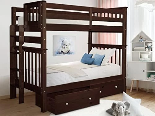 Tall Bunk Beds Twin Over Twin Mission Style With End Ladder And 2 Under Bed Drawers, White 7 Tall Bunk Beds Twin Over Twin Mission Style With End Ladder And 2 Under Bed Drawers, White - Image 7