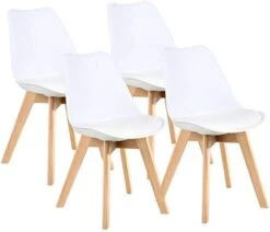 LSSBOUGHT Modern Style Dining Chairs,Shell Lounge Plastic Chair With Soft Padded Seat And Solid Wooden Legs Set Of 4 (White) -Best Furniture Store 41IAojX4DkL. AC