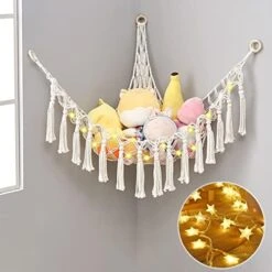 Altsuceser Stuffed Animal Storage Hammock With LED Light, Corner Hanging Net Bag For Stuffed Animal Plush Toy, Boho Handmade Toy Storage Hammock For Kids Girls Baby White -Best Furniture Store 41IEnc3slL. AC