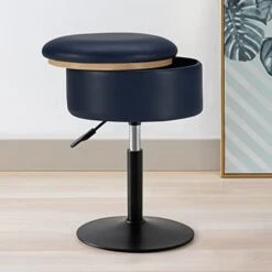 Leather Storage Ottoman Vanity Stool, 18" To 23" Height Adjustable Foot Stool Upholstered Round Footrest Coffee Table Top Cover, Modern Accent Stools,360° Swivel Makeup Stool For Living Room Bedroom -Best Furniture Store 41IK eWghlL. AC