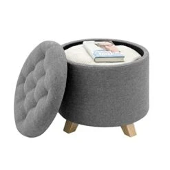 DBHCXD Multifunction Storage Ottoman Chair Stool Removable Cover Upholstered Footstool Round Linen Pouffe Chair Household Organizer (Color : E, Size : 44 * 41cm) 9 DBHCXD Multifunction Storage Ottoman Chair Stool Removable Cover Upholstered Footstool Round Linen Pouffe Chair Household Organizer (Color : E, Size : 44 * 41cm) -Best Furniture Store 41ILesdoXHL