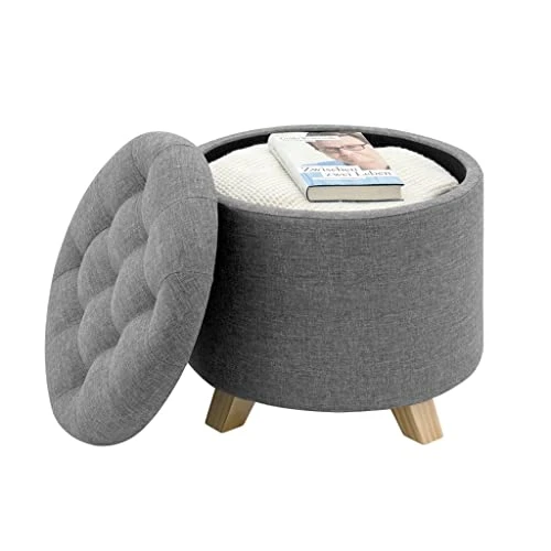 DBHCXD Multifunction Storage Ottoman Chair Stool Removable Cover Upholstered Footstool Round Linen Pouffe Chair Household Organizer (Color : E, Size : 44 * 41cm) 3 DBHCXD Multifunction Storage Ottoman Chair Stool Removable Cover Upholstered Footstool Round Linen Pouffe Chair Household Organizer (Color : E, Size : 44 * 41cm) - Image 3