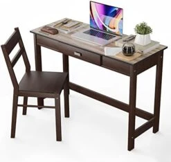 Tangkula Study Desk & Chair Set, Kids Learning Table With Drawer, Ergonomic Chair With Inclined Backrest, Students Computer Workstation With Solid Rubber Wood Feet, Teen Desk & Chair Set -Best Furniture Store 41INDk JM0L. AC