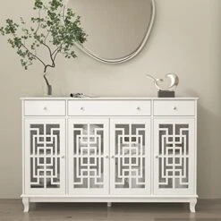 Hitow White Buffet Cabinet, Storage Sideboard With Glass Doors, Kitchen Buffet Storage Cabinet With Drawers & Adjustable Shelves, Entryway Cupboard Console Table (51.1" W X 15.7" D X 35.4" H) -Best Furniture Store 41IPE9J8DoL. AC