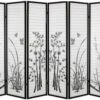 Panel Bamboo Floral Room Divider - Black