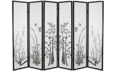 Panel Bamboo Floral Room Divider - Black