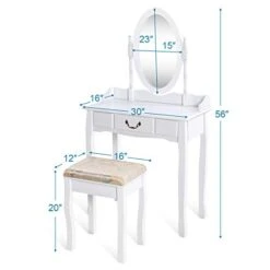 White Vanity Table Set With Stool, Dressing Table For Girls Women Mirror Makeup Table Desk Room Vanity Dresser, Large Bedroom Vanities W/Drawer 11 White Vanity Table Set With Stool, Dressing Table For Girls Women Mirror Makeup Table Desk Room Vanity Dresser, Large Bedroom Vanities W/Drawer -Best Furniture Store 41IY0DxR75L