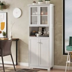 Tiptiper Bathroom Cabinet, Tall Bathroom Storage Cabinet With With Glass Doors & Adjustable Shelves, Large Linen Cabinet Closet For Bathroom, Kitchen, 11.8" D X 23.6" W X 64" H, White -Best Furniture Store 41IZWDV1cfL