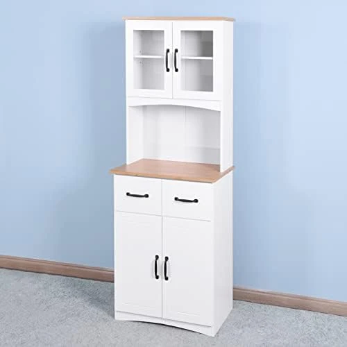 Modern Kitchen Pantry Cabinet, Microwave Storage Cabinet With 2 Drawers Pantry Buffet Cabinet With Adjustable Shelves Freestanding Kitchen Buffet With 4 Doors, White 8 Modern Kitchen Pantry Cabinet, Microwave Storage Cabinet With 2 Drawers Pantry Buffet Cabinet With Adjustable Shelves Freestanding Kitchen Buffet With 4 Doors, White - Image 8