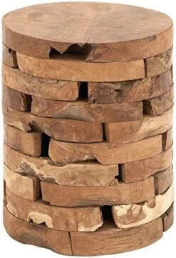 Teak Wood Handmade Live Edge Accent Table With Brick Inspired Design, 14" X 14" X 18", Brown -Best Furniture Store 41InnKtCKkL. AC