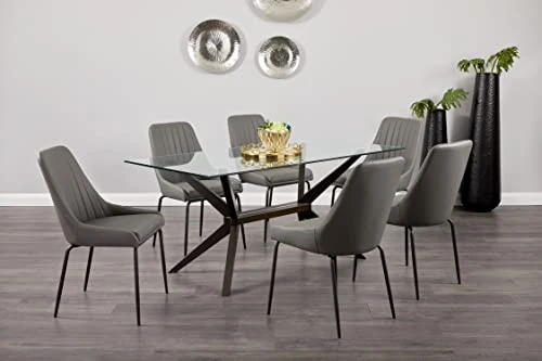 Uptown Club Dining Table With Tempered Glass Top, Elegant Statement Piece For Contemporary Home, 63" X 36", Dark-Walnut 2 Uptown Club Dining Table With Tempered Glass Top, Elegant Statement Piece For Contemporary Home, 63" X 36", Dark-Walnut - Image 2