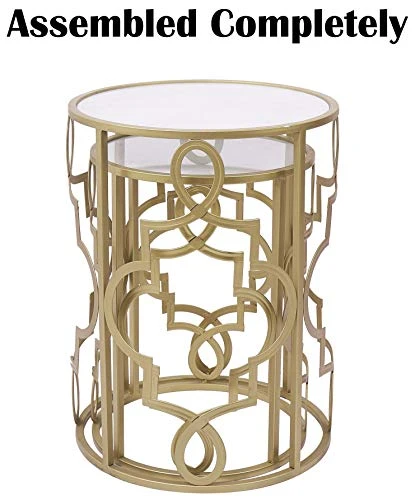 Gold&White Round Nesting Side End Tables Set Of 2 In Wooden Top, Assemble Already, Small Coffee Tables For Living Room Small Space, 16.5" D X 22" H & 14" D X 19" H 2 Gold&White Round Nesting Side End Tables Set Of 2 In Wooden Top, Assemble Already, Small Coffee Tables For Living Room Small Space, 16.5" D X 22" H & 14" D X 19" H - Image 2