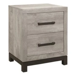 Benjara Adia 24 Inch Classic 2 Drawer Nightstand Metal Handles Rustic Gray Finish