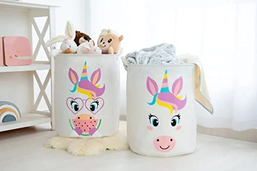 KAZULO Unicorn Hamper Set, Large Round Unicorn Laundry Basket, Kids Laundry Basket Set, Kids Hamper, Toy Storage, 2 Bin (Watermelon Unicorn Bundle) 4 KAZULO Unicorn Hamper Set, Large Round Unicorn Laundry Basket, Kids Laundry Basket Set, Kids Hamper, Toy Storage, 2 Bin (Watermelon Unicorn Bundle) - Image 4
