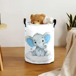 Personalized Custom Baby Elephant Blue Stars Collapsible Large Sized Clothes Hamper With Knitting Handles For Baby Girls Boys Kids Nursery Clothes Things -Best Furniture Store 41J0BQJNXHL