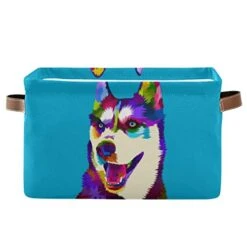 Rectangular Storage Bin Colorful Siberian Husky Dog Basket With Handles - Nursery Storage, Laundry Hamper, Book Bag, Gift Baskets
