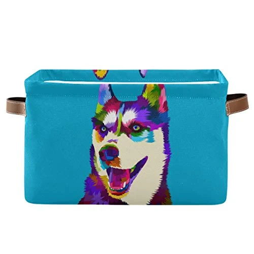 Rectangular Storage Bin Colorful Siberian Husky Dog Basket With Handles - Nursery Storage, Laundry Hamper, Book Bag, Gift Baskets 1 Rectangular Storage Bin Colorful Siberian Husky Dog Basket With Handles - Nursery Storage, Laundry Hamper, Book Bag, Gift Baskets