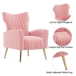 Altrobene Velvet Accent Chair Modern Wingback Comfy Chair Tufted Reading Armchair With Gold Legs For Living Room/Bedroom, Light Pink 19 Altrobene Velvet Accent Chair Modern Wingback Comfy Chair Tufted Reading Armchair With Gold Legs For Living Room/Bedroom, Light Pink -Best Furniture Store 41JEJU7sSlL
