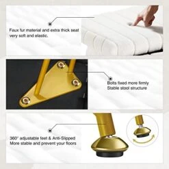 Greenstell Vanity Stool Chair Faux Fur With Storage, 15.7"L X 11.8"W X 19.4"H Soft Ottoman 4 Metal Legs With Anti-Slip Feet, Furry Padded Seat, Modern Multifunctional Chairs For Makeup, Bedroom White -Best Furniture Store 41JKc7kMXjL