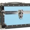 Summer Camp And College Dorm Mini Storage Trunk Organizer Keepsake Box Treasure Chest Footlocker Size 14" L X 8" H X 8" W Light Blue
