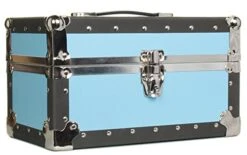 Summer Camp And College Dorm Mini Storage Trunk Organizer Keepsake Box Treasure Chest Footlocker Size 14" L X 8" H X 8" W Light Blue