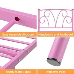 Timy Pink Kids Twin Bed Frame With Headboard And Footboard , Metal Platform Bed Frame With 12 Inch Storage Space For Boys Girls Teens Adults, No Box Spring Needed -Best Furniture Store 41JVqUJL9rL