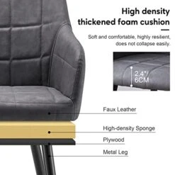 CLIPOP Upholstered Modern Dining Chair Set Of 4, Faux Leather Kitchen Armchair With Padded Seat, Armrest, Heavy Duty Metal Leg, Leisure Side Chair For Living Room Lounge Cafe, Light Grey 13 CLIPOP Upholstered Modern Dining Chair Set Of 4, Faux Leather Kitchen Armchair With Padded Seat, Armrest, Heavy Duty Metal Leg, Leisure Side Chair For Living Room Lounge Cafe, Light Grey -Best Furniture Store 41JZj071F9L