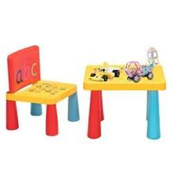 Kids Desk And Chair Set, DIY Detachable Toddler Table And Chairs, Alphabetic Plastic Children Furniture For Meal/Reading/Painting/Art Activity
