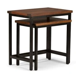 SIMPLIHOME Skyler SOLID MANGO WOOD And Metal 25 Inch Wide Rectangle Nesting 2 Pc Side Table In Dark Cognac Brown, Fully Assembled, For The Living Room And Bedroom