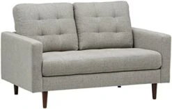 Amazon Brand – Rivet Cove Mid-Century Modern Tufted Leather Accent Chair, 32.7"W, Caramel -Best Furniture Store 41Jic6KIe5L. AC