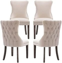 KCC Velvet Dining Chairs Set Of 4, Tufted Upholstered Wingback High-end Dining Kitchen Chair With Nailhead Solid Wood Legs, Contemporary Nikki Collection Modern Style, Beige -Best Furniture Store 41JsqjqKmlL. AC
