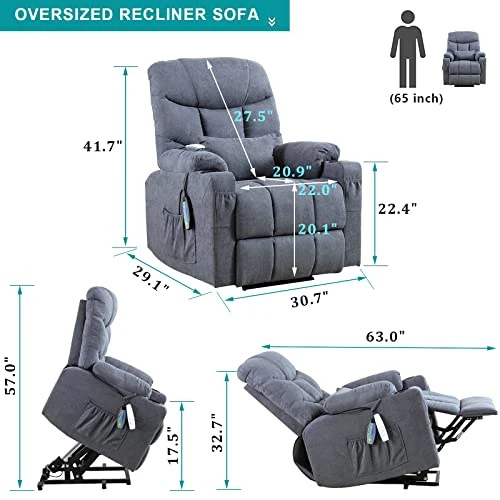 OBBOLLY Power Lift Recliner Chair For Elderly, Massage Chair Recliner With Heat, Linen Fabric Lazy Sofa Chairs With Cup Holders, USB, Side Pockets For Living Room 2 OBBOLLY Power Lift Recliner Chair For Elderly, Massage Chair Recliner With Heat, Linen Fabric Lazy Sofa Chairs With Cup Holders, USB, Side Pockets For Living Room - Image 2