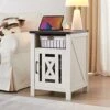 JXQTLINGMU End Table With Charging Station, Beside Table With Stroage Cabinet And Open Storage For Livingroom, White