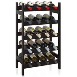 SMIBUY Bamboo Wine Rack, 20 Bottles Display Holder, 5-Tier Free Standing Storage Shelves For Kitchen, Pantry, Cellar, Bar (Black)