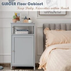 GLACER Floor Storage Cabinet, Multifunctional Side Storage Cabinet With Three-Position Adjustable Shelves, Ideal For Bathroom, Living Room, Bedroom Or Corridor, 18 X 12 X 33 Inches (Grey) -Best Furniture Store 41JyvUP76dL