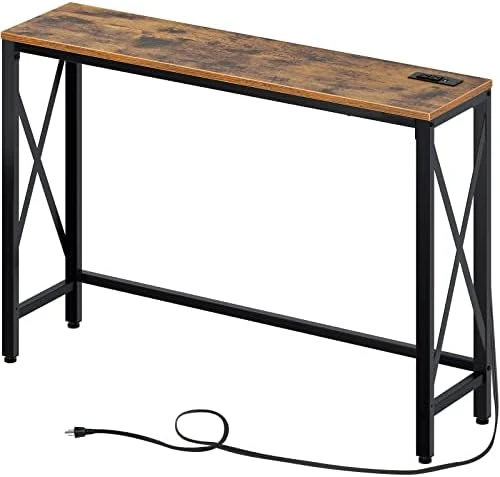 Rolanstar Console Table With 2 Outlets And 2 USB Ports, 39.4” Entryway Table With Metal Frame & X-Shaped Design, Narrow Sofa Table For Living Room And Hallway, Behind Couch Table, For Entryway, Foyer 9 Rolanstar Console Table With 2 Outlets And 2 USB Ports, 39.4” Entryway Table With Metal Frame & X-Shaped Design, Narrow Sofa Table For Living Room And Hallway, Behind Couch Table, For Entryway, Foyer - Image 9
