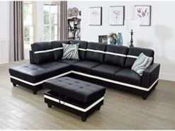 A Ainehome Sectional Couch Set L Shape 103" Wide Sofa Faux Leather For Living Room With Chaise Lounge And Removable Ottoman For Home Furniture Room Decor (Left Hand Facing,Black) -Best Furniture Store 41K8cX1g8tL. AC