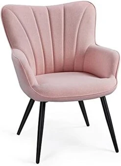 Yaheetech Accent Chair, Modern And Elegant Armchair, Linen Fabric Living Room Chair With Mental Legs And High Back For Living Room Bedroom Office Waiting Room, Pink -Best Furniture Store 41KLoRbqyUS. AC