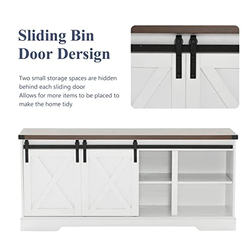 Squireewo Farmhouse Buffet Cabinet Sideboard With Sliding Barn Doors, Rustic Coffee Bar Cabinet Server With Storage And Adjustable Shelves, Cupboard Table For Kitchen Dining Room Living Room, White 5 Squireewo Farmhouse Buffet Cabinet Sideboard With Sliding Barn Doors, Rustic Coffee Bar Cabinet Server With Storage And Adjustable Shelves, Cupboard Table For Kitchen Dining Room Living Room, White - Image 5